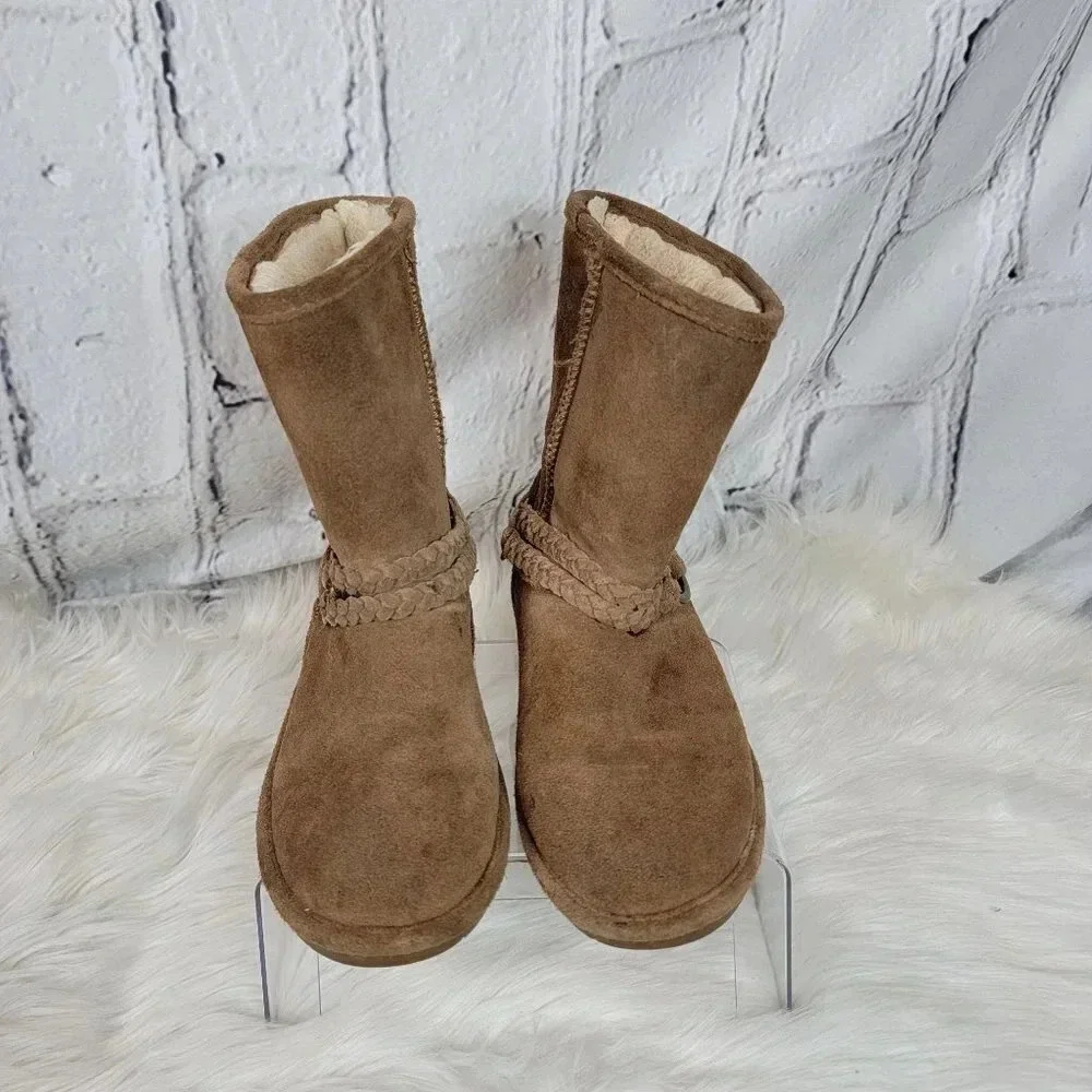 Bearpaw ADELE Brown Suede Winter Boots Ankle‎ Top Comfort Pull On Round Toe Sz 7